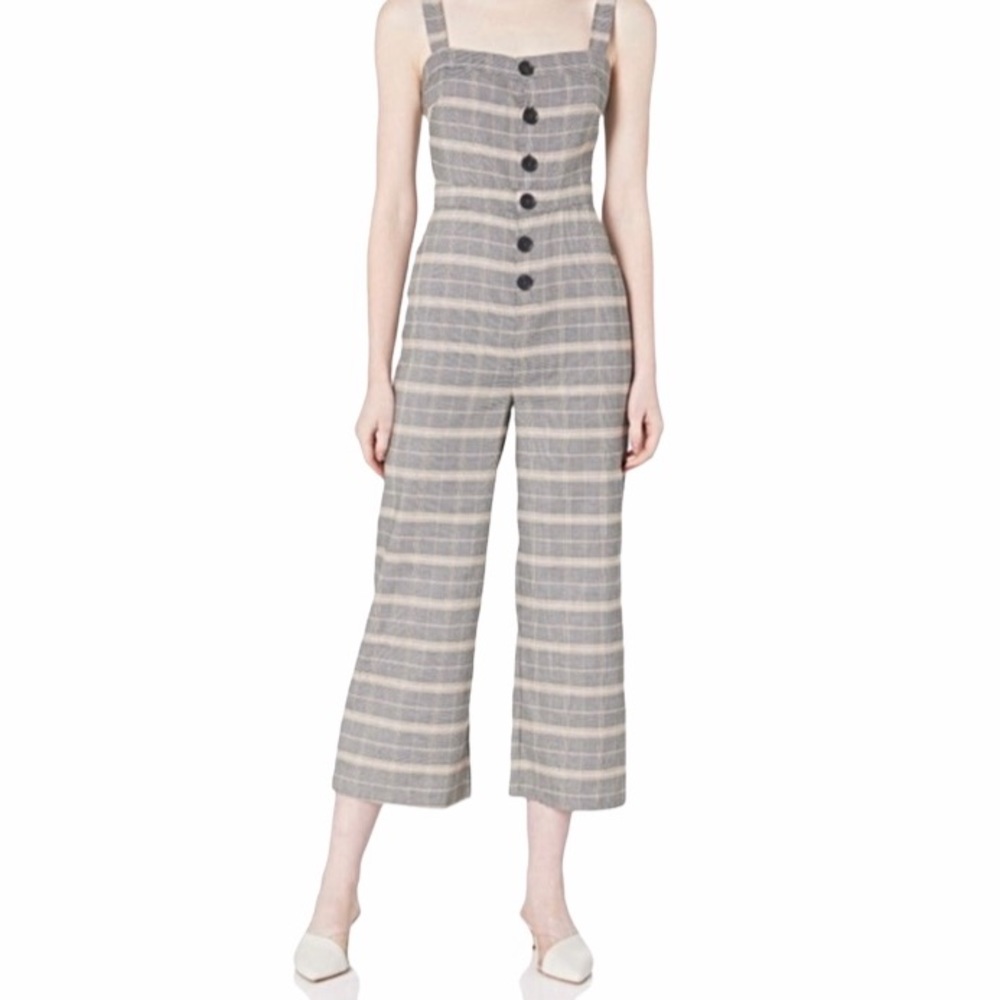WOMENS WILLA CHECKED BUTTON FRONT CROPPED JUMPSUIT - Picture 12 of 15